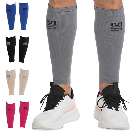 Modetro Sports Calf Compression Sleeves - Leg Sleeves for Men and Women - Shin Splint Relief Support Brace Running Flights Small-Medium Gray