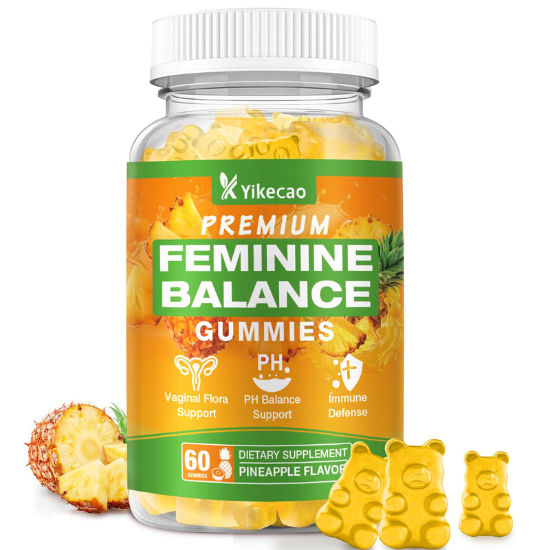 Premium Feminine Balance Gummies for Women, Pineapple Gummies for Women Ph Balance & Vaginal Health, Immune Support, Vegan, Gluten-Free, Pineapple Flavor, 60 Count 1pack
