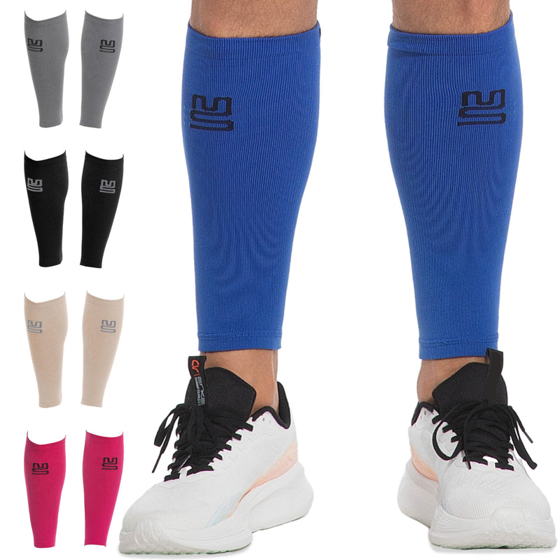 Calf Compression Sleeves - Leg Sleeves for Men and Women - Shin Splint Relief Support Brace Running Flights Large-X-Large Blue - BeesActive Australia
