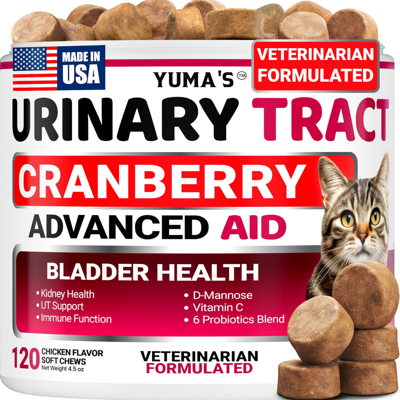 Cat Urinary Tract Health - Cranberry Supplement for Cats - Promotes Healthy Digestion & Normal Bladder Function - Probiotics - Vitamins and Food Supplements - Immune & Multivitamin Support Chews Cat Urinary & Bladder Multivitamin 120 Chews