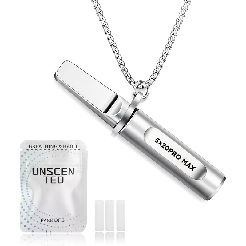 Breathing Necklace for Calm, Stainless Steel Breathing Pendant Breathwork Tool for Calm Meditation & Stress Relief, Mindfulness Slow Breathing Trainer, Adjustable Chain, Gift for Women Men Silver - BeesActive Australia