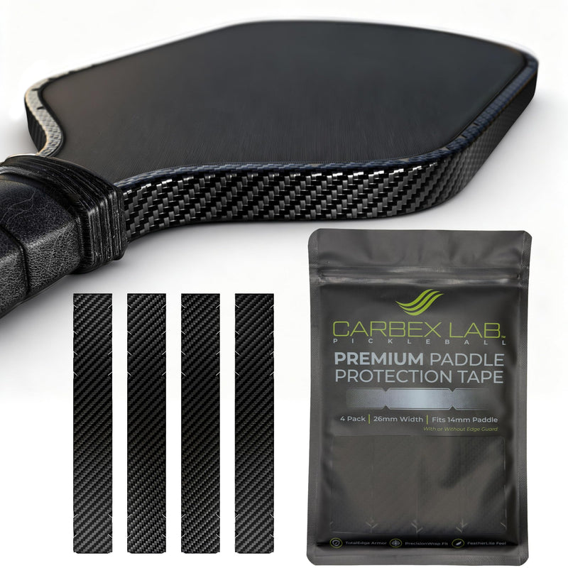 Pickleball Edge Guard Tape – 4-Pack PU Vinyl Strips – Universal Fit 26mm for 14mm Paddles / 30mm for 16mm Paddles – Durable, Wrinkle-Free Edge Shield, Court-Safe Wrap Accessory Carbon Black 26mm (Fits 14mm Paddle) - BeesActive Australia