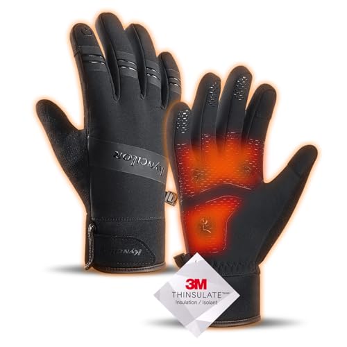 100% Waterproof Winter Gloves for Men Women Windproof Thermal with Touchscreen Finger, Anti-Slip Palm, Warm Hands for Cold Weather Running, Cycling, Driving, Hiking, Snow, Ski, Golf Black Medium