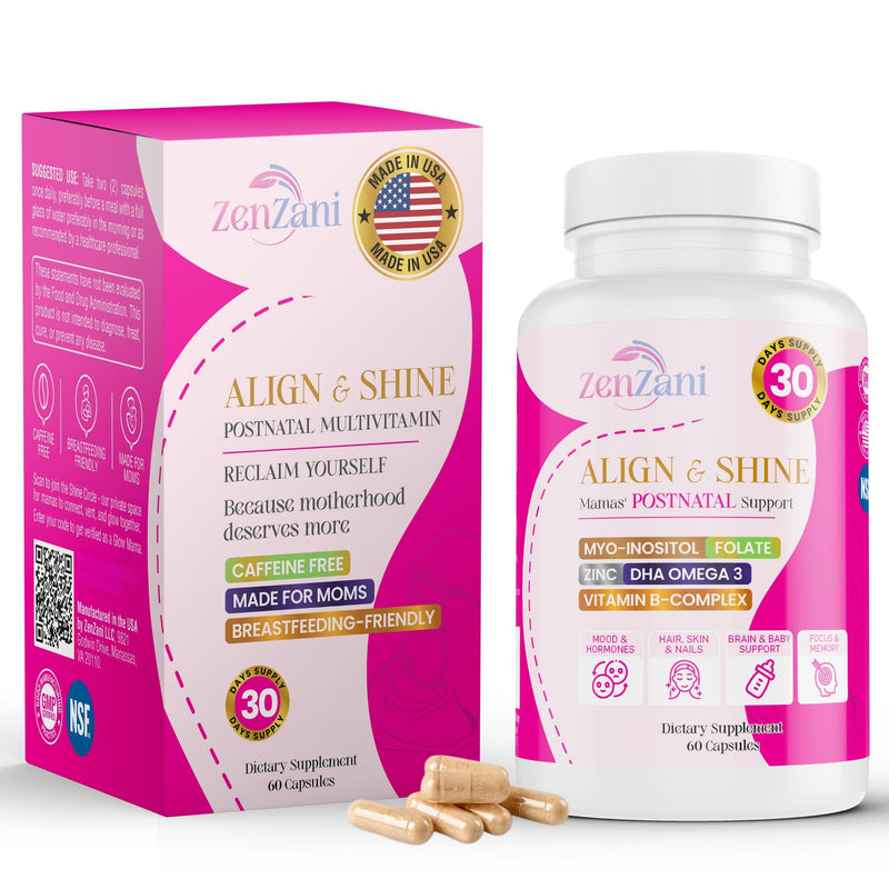 Align & Shine Postnatal Vitamins for Women - DHA, Iron, Folate, Vitamin B12 & Myo-Inositol | Postpartum Recovery - Breastfeeding Friendly - 1 Month Supply (60 Capsules)