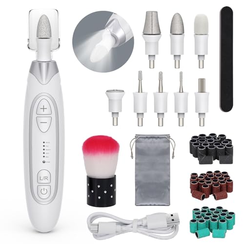 PELCAS Electric Nail File, Manicure and Pedicure Kit 5 Speeds & LED Light Silver