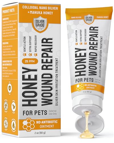 SILVER GRADE Dog Wound Care with Manuka Honey & Colloidal Silver for Scratches & Skin Irritations – Cat & Dog Hot Spot Treatment Gel Works as Honey Rapid Wound Repair for Horses – for All Pets – 2-Oz Honey Gel for Pets