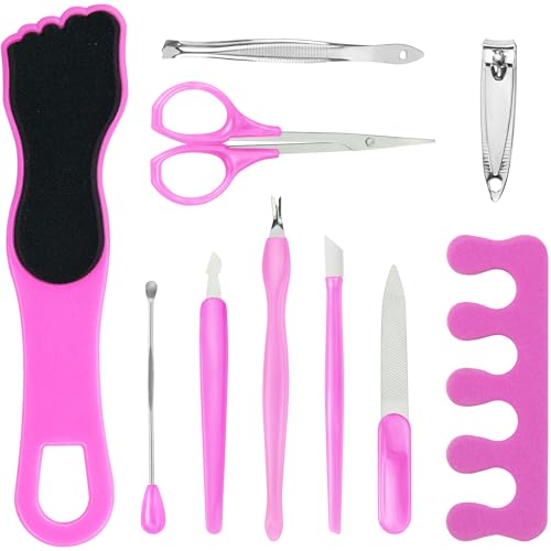 DecorRack 10 Piece Pedicure Kit, Professional Foot Care Set, Pink