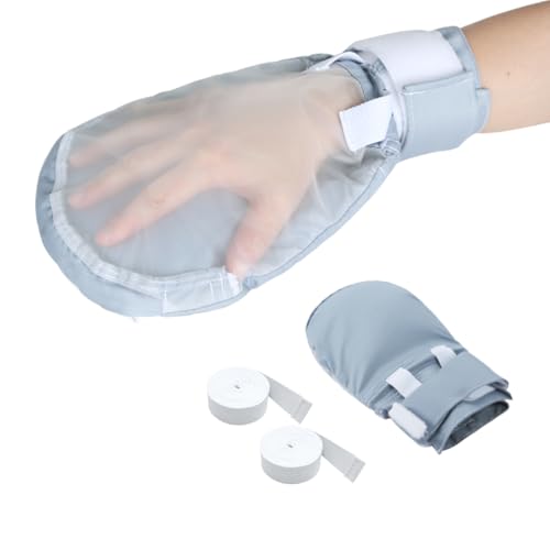 Dementia Restraint Gloves-2Pcs,Anti Scratch Gloves to Prevent Scratching Harm,Bed Restraints Control Mitts for Dementia Patients/Elderly/Alzheimer's (GrayBlue-Transparent Mesh) GrayBlue-Transparent Mesh