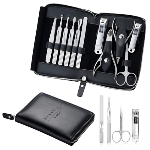 Makartt 11P Stainless Steel Manicure Kit with Black Leather Case