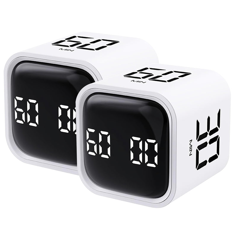 2Pcs Rotating Pomodoro Timer 5,10,30, 60 Minutes Preset,Desk Productivity Flip Timer, Visual Cube Countdown Stopwatch,Custom Modes/Vibration/High/Low Volume,ADHD Timers, for Study, Work, Kitchen White-2pcs - BeesActive Australia