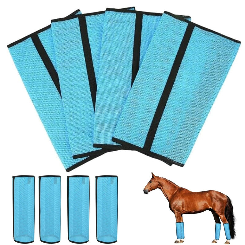 Rosvola Horse Fly Boots, Fly Boots for Horses Set of 4, Breathable Comfortable Horse Leggings, Non-Slip Protection Leg Wrap, Fly Leggings Equestrian Supplies Blue