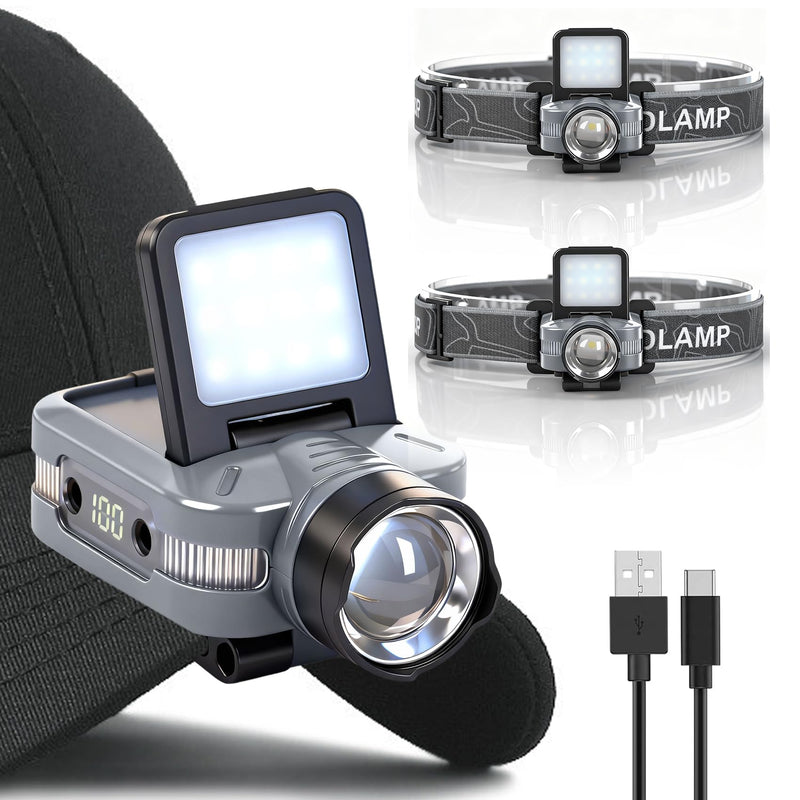 Foleto Hard Hat Clip Lights, 800lm Rechargeable Dimmable Clip on Cap Lights, 180° Adjustable Waterproof Bright Headlamp Flashlight Led Hat Light for Running, Fishing, Camping, Hunting, Working(T151)