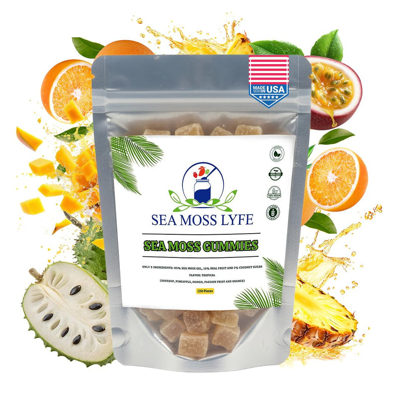 Tropical Tides Gummies – Vegan with Wildcrafted Irish Sea Moss Real Fruit & Vitamin C – Supports Digestive Balance Skin Appearance & Vitality – Gelatin-Free Non-GMO