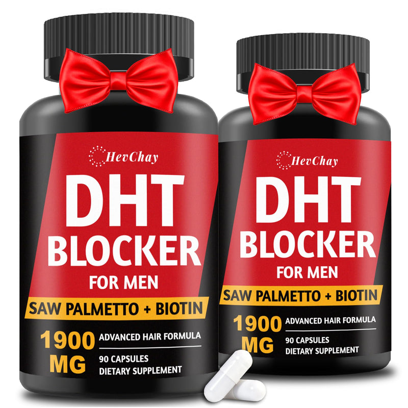 DHT Blocker for Men with Saw Palmetto & Biotin 10000mcg, 180 Capsules | Hair Growth 1900mg DHT blocker formula with 20-in-1 herbal blend with 600mg Saw Palmetto, & Ashwagandha, Zinc & Vitamin D 90 Count (Pack of 2)
