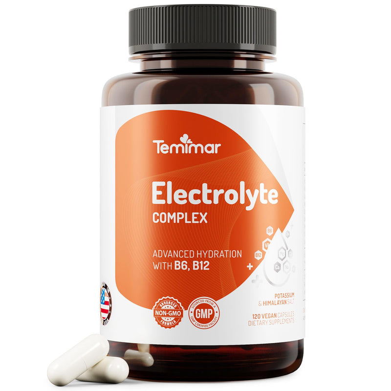 Electrolytes,120 Counts, Electrolyte Capsules with Sodium, Potassium, Magnesium, Calcium, B6 & B12, Electrolytes Replenisher Hydration Drink for Muscle & Energy Support, Made in USA