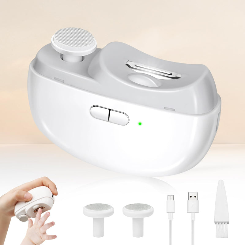 Automatic Nail Clipper Electric Nail Trimmer Polisher 2 in 1 Portable Fingernail Cutter with Light 2 Speeds File Nail Clip Storage Rechargeable Safety Trimmer for Baby Kids Adults Seniors (White) White - BeesActive Australia