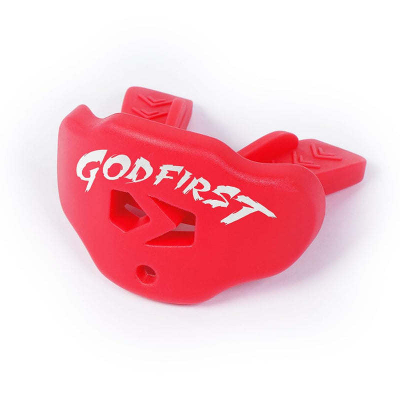 Youth Football Mouth Guard – Lip Guard Mouthpiece with Strap – Comfortable Fit – Sleefs God First Red - BeesActive Australia
