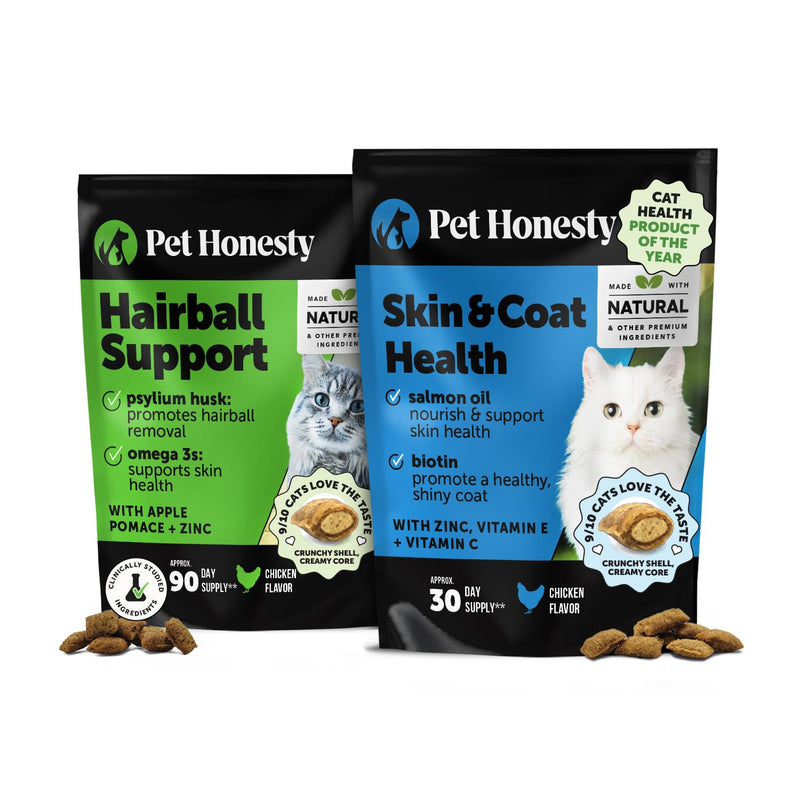 Cat Hairball & Skin Health Virtual Bundle – Hairball Chews 90 Day + Skin & Coat Health Chews 30 Day Supply