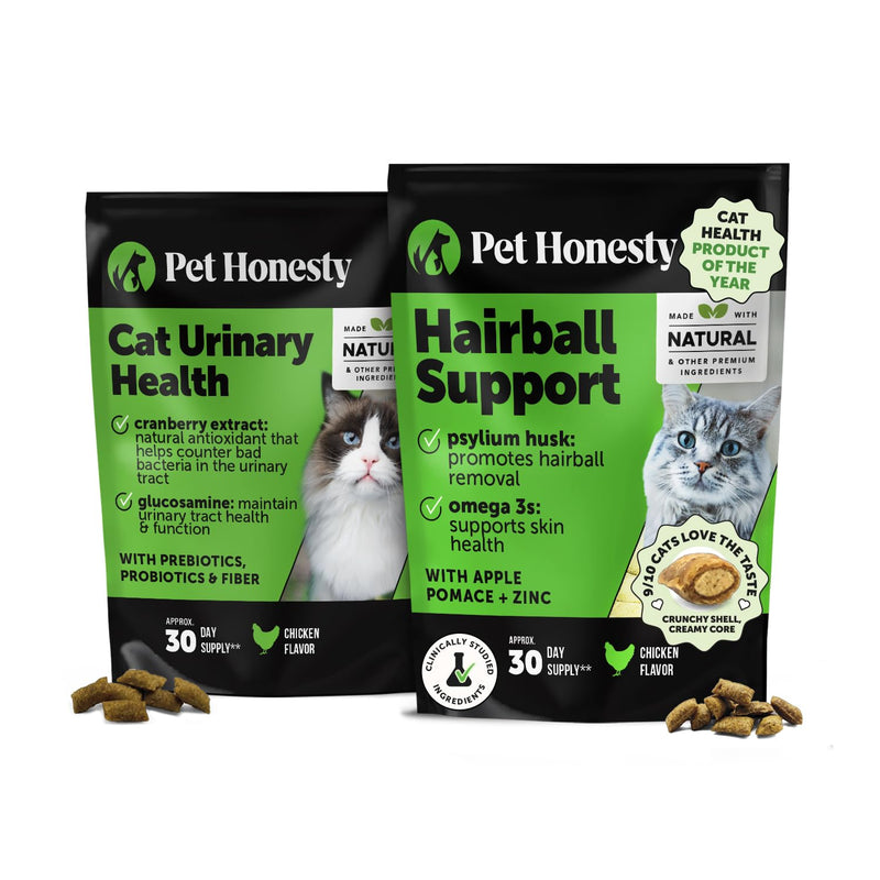 Cat Urinary & Hairball Support Virtual Bundle – Urinary Tract Health Chews + Hairball Support Chews, 30 Day Supply Each