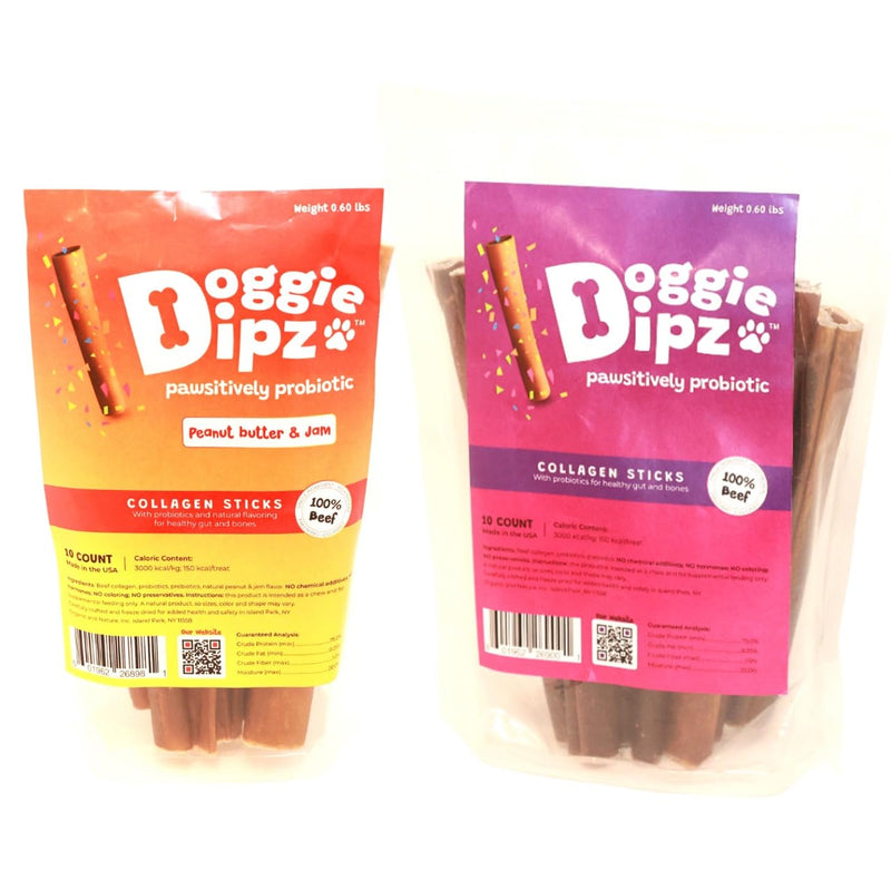 Beef Collagen Sticks for Dogs – 20 Pack - 6” Sticks – Healthy Dog Chew Treats with Probiotics – Natural, Rawhide-Free, Long-Lasting – Bully Stick Alternative Made in USA (Variety Bundle) Variety Bundle 20 Sticks (6 IN)