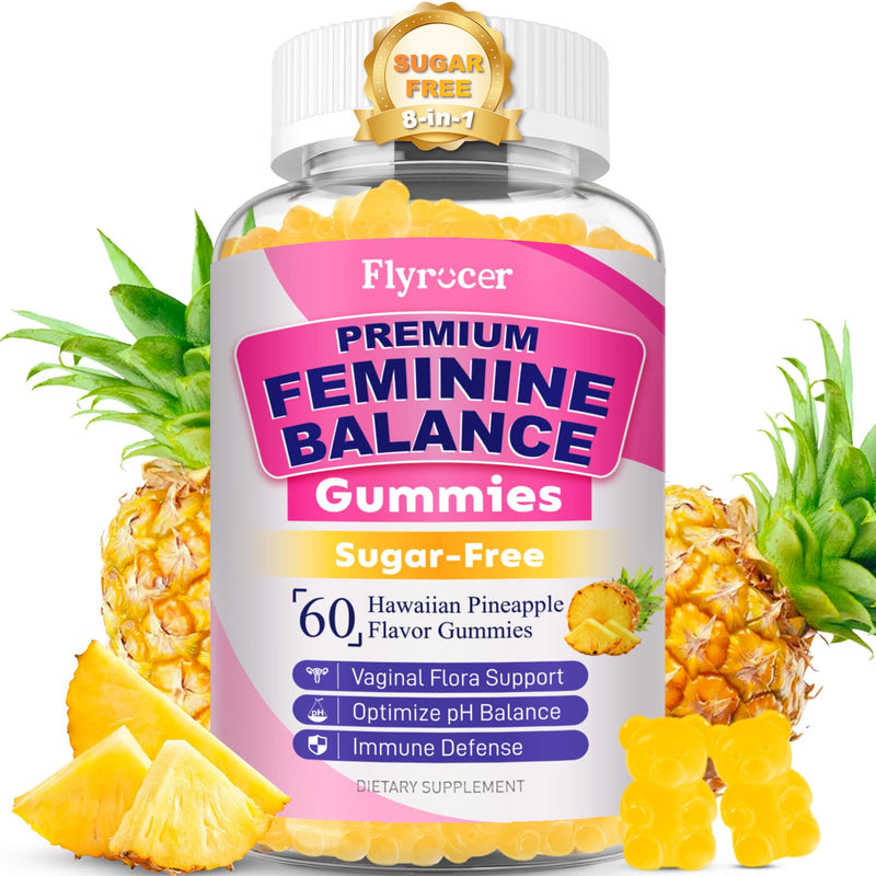 60 Count Feminine Balance Gummies for Women, Pineapple Flavor | PH Balance Gummies Support Women's Health, Vaginal Flora, Gut Health & Immune System, Vegan, Gelatin & Gluten-Free 60 Count (Pack of 1)