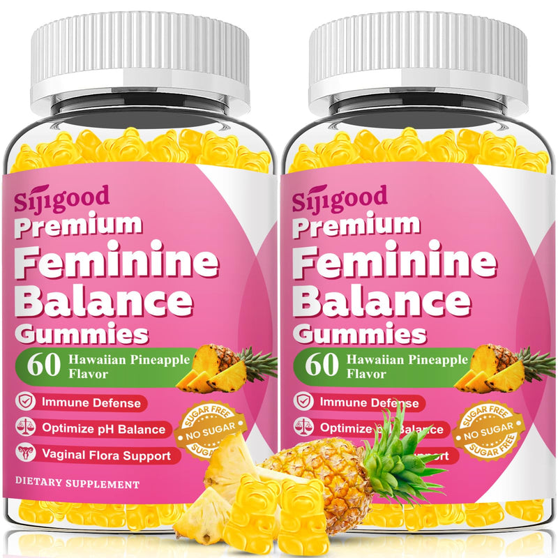 2 Pack Premium Feminine Balance Gummies for Women Sugar Free | PH Balance Supplement with Vitamin C & D For Women's Vaginal Health & Immune Support, Vegan, Pineapple Flavor, 120 Count 60 Count (Pack of 2)