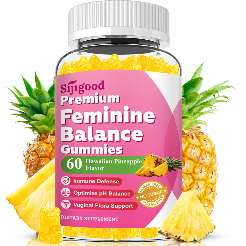 Sugar Free Premium Feminine Balance Gummies for Women, 60 Count | PH Balance Supplement with Vitamin C & D For Women's Vaginal Health & Immune Support, Vegan, Pineapple Flavor 60 Count (Pack of 1)