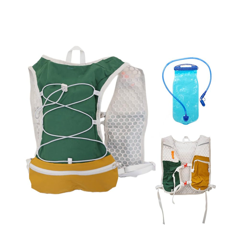 Lightweight Running Vest with 1L Hydration Bladder – 5L Trail Running Water Vest for Women & Men, Adjustable Fit Hydration Pack for Marathon, Jogging, Hiking, Cycling (Green/Grey/Pink) Green Large