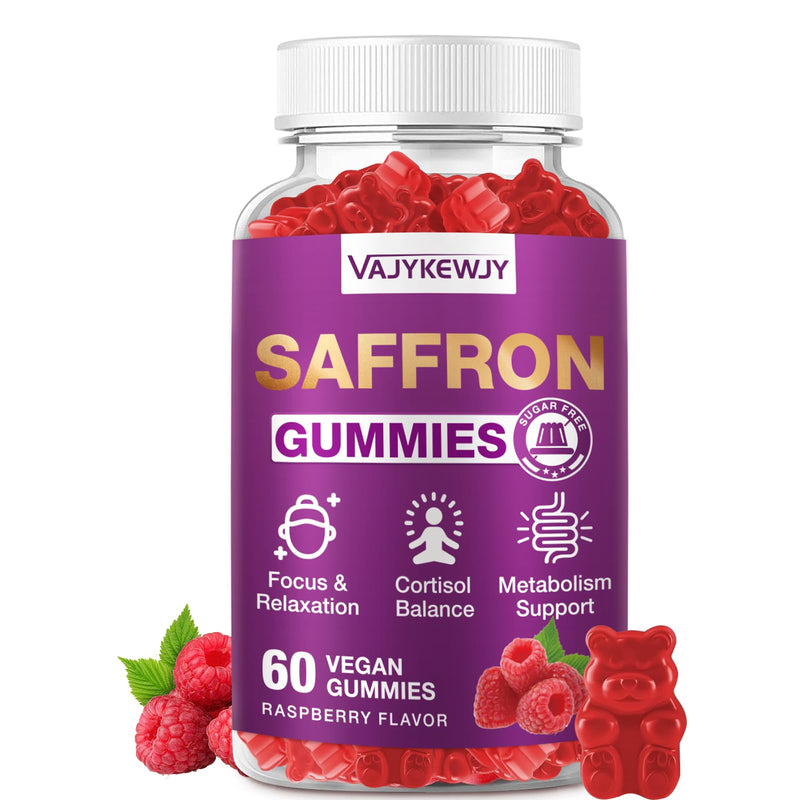 Saffron Gummies (88.5 mg) with Magnesium — Enhanced with St. John’s Wort, Rhodiola, Ashwagandha & Vitamins B6, B12, D3 for Mood & Focus Support — 60 Count 1pack