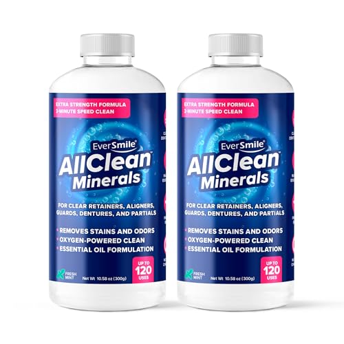 EverSmile AllClean Minerals – Deep Cleaner for Retainers, Clear Aligners, Invisalign, Dentures, Night & Mouth Guards – Removes Stains, Odors & Plaque in 3-Minutes – Up to 120 Uses (300g), 2 Pack 10.58 Ounce (Pack of 2)