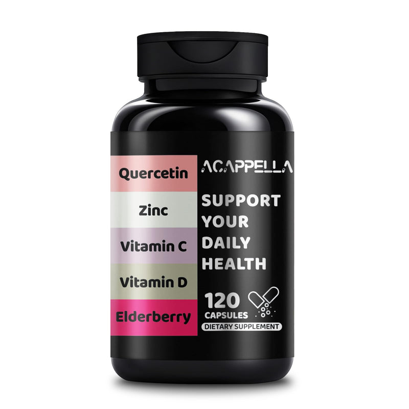 ACAPPELLA Elderberry Capsules with Zinc Vitamin C Capsules Vitamin D Elderberry Supplement - 120 Count