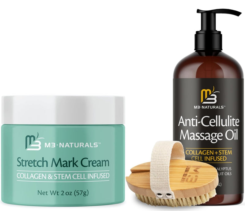 Anti Cellulite Massage Oil and Firm Dry Brush Kit & Collagen Stretch Mark Body Cream - BeesActive Australia