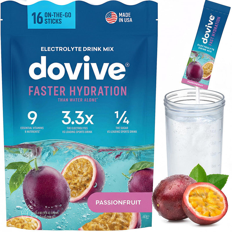Electrolyte Drink Mix | 16 Instant Hydration Packets w/ 920mg Hydrate Electrolytes | Low-Sugar (7g) Electrolytes Hydration w/Vitamins C, B3, B5, B6, B12 and Na, Ca, Mg, K, Zn (Passion Fruit)