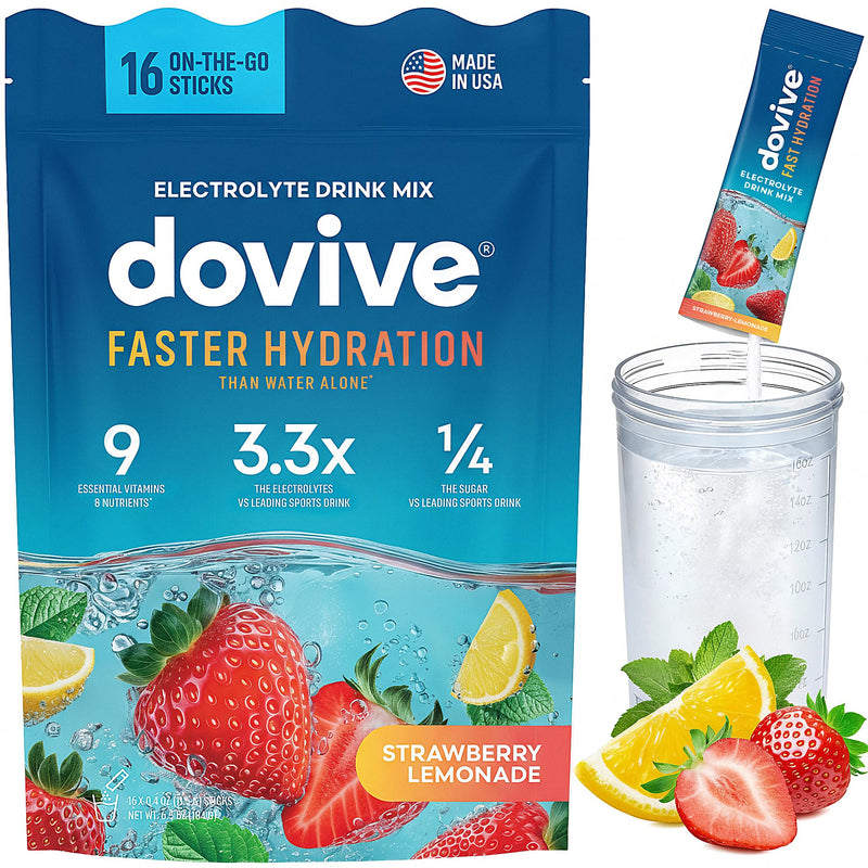 Electrolyte Drink Mix | 16 Instant Hydration Packets w/ 920mg Hydrate Electrolytes | Low-Sugar (7g) Electrolytes Hydration w/Vitamins C, B3, B5, B6, B12, Na, Ca, Mg, K, Zn Strawberry Lemonade