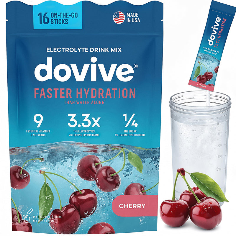 Electrolyte Drink Mix | 16 Instant Hydration Packets w/ 920mg Hydrate Electrolytes | Low-Sugar (7g) Electrolytes Hydration w/Vitamins C, B3, B5, B6, B12 and Na, Ca, Mg, K, Zn (Cherry)