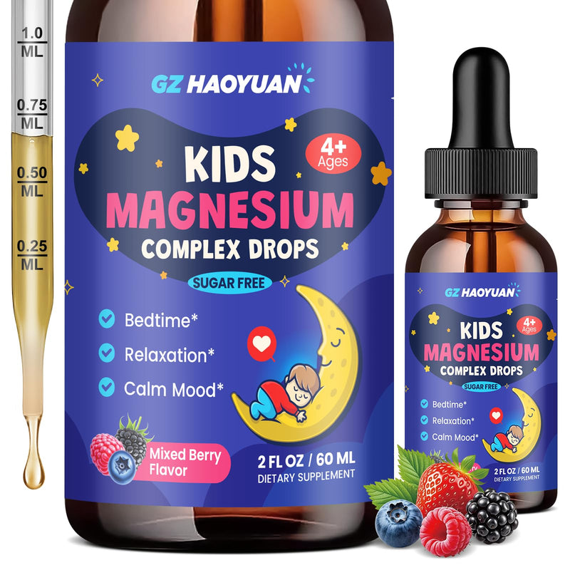 Magnesium Glycinate Liquid for Kids - Magnesium Citrate Supplement with L-theanine, Chamomile & Vitamin B6 - for Sleep, Relaxation, Calm & Focus, Mixed Berry Flavor 2 Fl Oz 2 Fl Oz (Pack of 1)