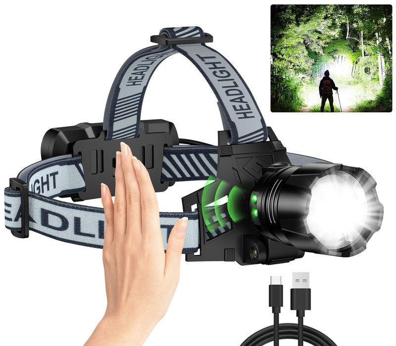 Headlamp Rechargeable, 99000 LM Super Bright LED Head Lamp with Motion Sensor & 3 Modes, 90° Adjustable Head Lights for Forehead, 20+Hrs Runtime & IPX6 Waterproof HeadLamps for Camping Running 1
