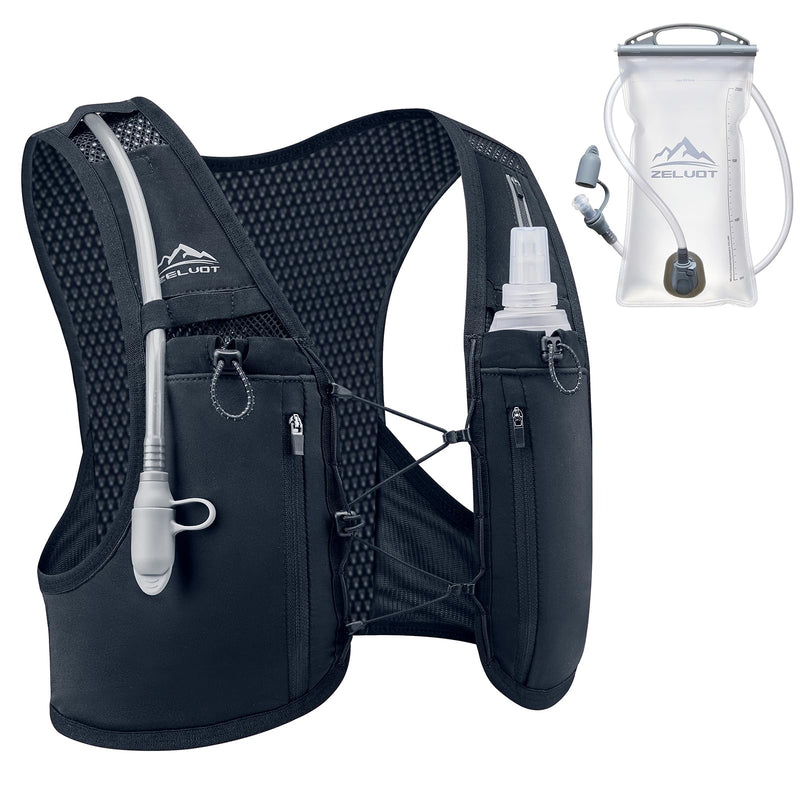 Running Vest for Women Men, USA Original Patent, Lightweight Adjustable Running Hydration Vest with 2L Water Bladder, Reflective Hydration Backpack for Marathon Hiking Black Medium-Large