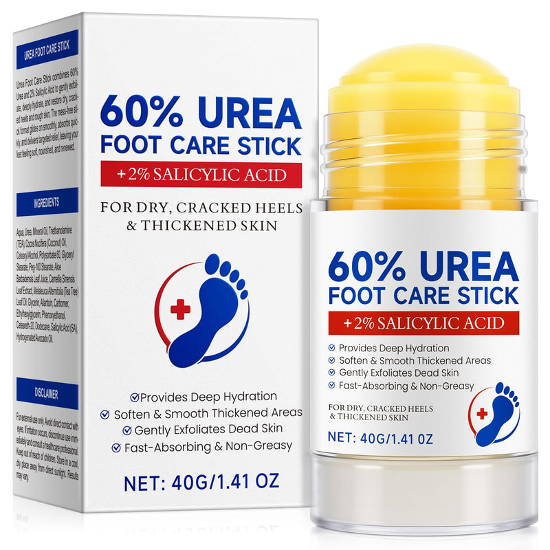 60% Urea with 2% Salicylic Acid Foot Care Stick, Maximum Strength Urea Foot Cream Callus Remover for Dry Cracked Heels, Hands, Knees, Exfoliating Moisturizer, Dead Skin Remover Foot Balm 1.41oz 1.41 Fl Oz (Pack of 1) - BeesActive Australia