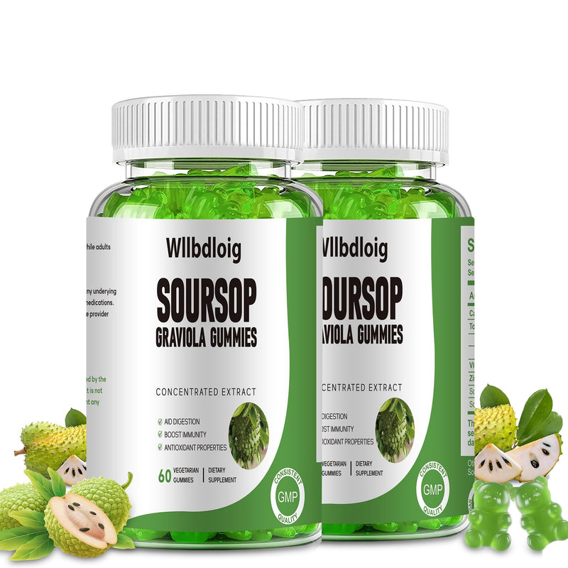 Soursop Graviola Gummies 2 Pack,Natural Soursop Leaves Seeds Gummies adults | Natural Soursop Extract Gummies with Vitamin C, Zinc, Digestive Aid, Immune Support and Antioxidant Properties, 60 Gummies 2 Count (Pack of 1)