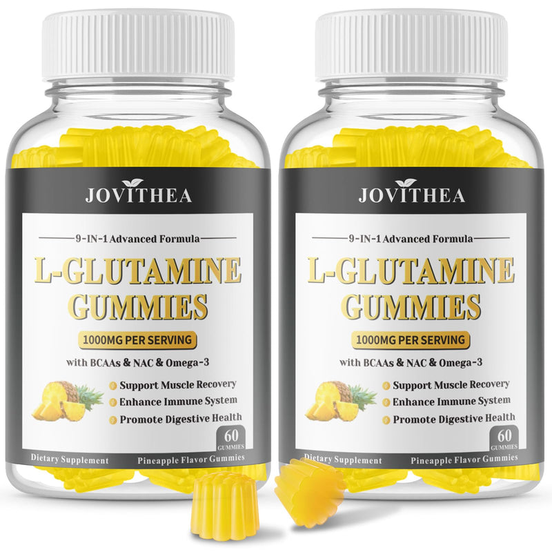 2 Pack L-Glutamine Gummies 1000mg, Glutamine Supplement for Women & Men, with BCAAs, Magnesium & NAC, Support Gut, Muscle Health & Immunity, Vegan, Non-GMO, Gluten Free, Keto Friendly, 120 Count 60 Count (Pack of 2)