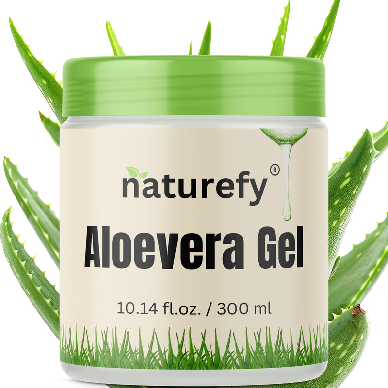 Aloe Vera Gel | 100% Pure & Organic | Farm Fresh Aloe Vera Pulp Extract with Jojoba Oil, Glycerine & Vitamin E | Hydrating, Soothing & Skin Repair Gel for Face, Hair & Body | 10.14 fl.oz.
