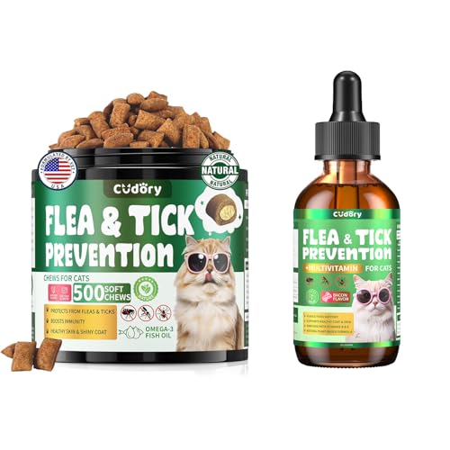 Flea & Tick Support for Cats 500 Crunchy & Creamy Chews Flea & Tick Support for Cats – Natural Herbal Drops with Multivitamin
