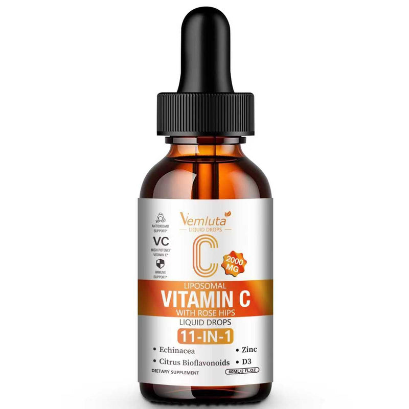 1 Packs Liposomal Vitamin C 2000mg Liquid Drop, High Absorption VC Complex Rose Hips with Echinacea, Citrus Bioflavonoids, Zinc, Vitamin D3 for Immune System & Antioxidant,2 FL Oz 2 Fl Oz (Pack of 1)