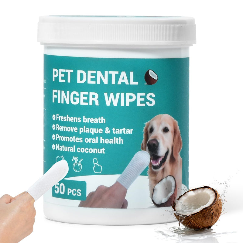 Teeth Cleaning Wipes for Dogs & Cats, Natural Formula Dog Finger Toothbrush Wipes Remove Plaque & Tartar Buildup, No-Rinse Disposable Dog Dental Care Finger Wipes(50 PCS) 1pcs Dark Cyan