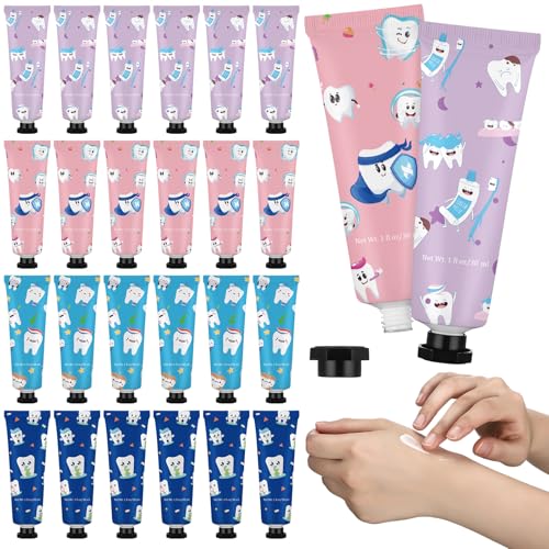 Loopeer 24 Pcs Dental Gifts Bulk Dental Hygienist Gifts Teeth Themed Hand Creams Travel Size Mini Hand Lotion for Women Coworkers World Oral Health Day (Teeth Theme) Teeth Theme