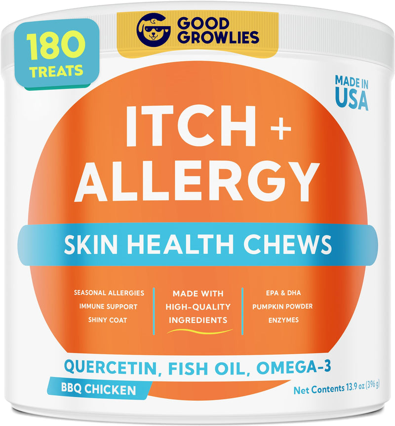 Dog Allergy Relief Chews — Itch Relief Skin & Coat Supplement: No Fillers, Just Flavor - Itchy Skin Relief Treatment w/Omega 3 Fish Oil - Itching & Paw Licking, Dry Skin & Hot Spots -Made in USA-180Ct 180 Soft Chews