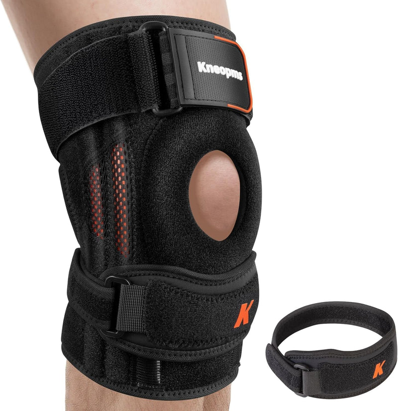 2-in-1 Professional Knee Brace for Pain Relief,Adjustable Knee Support with Patella Pad & Side Stabilizers, Compression Knee Sleeve for Meniscus Tear, ACL, Joint Pain, Runner, Workout-Men & Women L BLACK