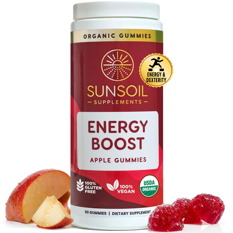 Sunsoil Energy Boost Organic Gummies, USDA Certified Organic, No Glucose Syrup, Vegan, Gluten-Free, Plant-Based