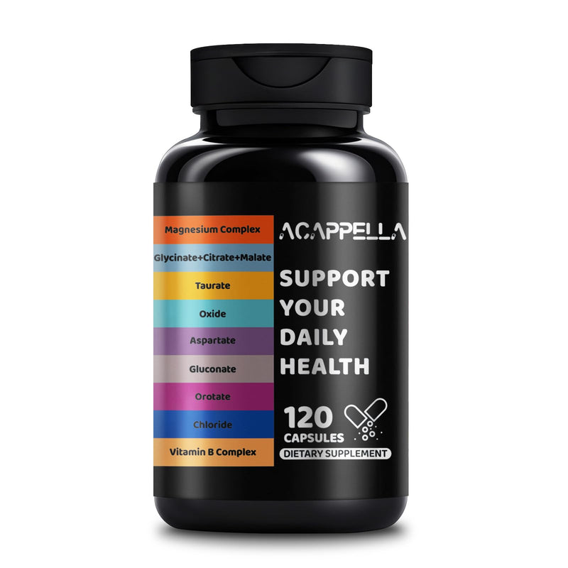 ACAPPELLA Magnesium Citrate Capsules with Magnesium Citrate Capsules Glycinate Malate Taurate Vitamin B Complex Supplement - 120 Count